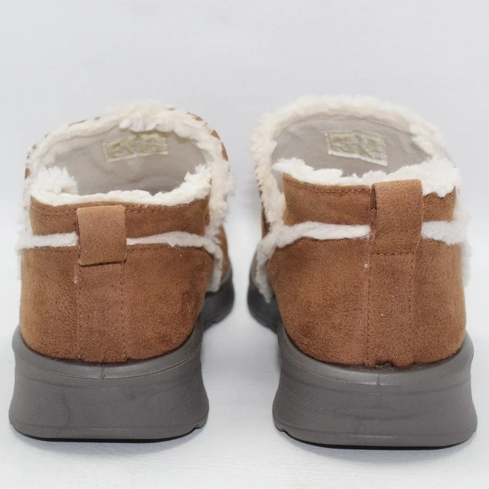 Bzees Glide Womens 9M Brown Fabric Faux Fur Trim‎ Slip On Wedge Ankle Boots